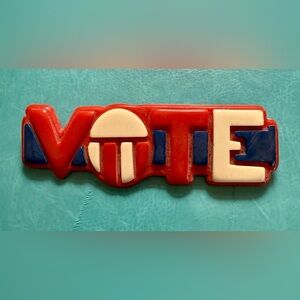 Vintage Mid-Century Lucite Red, White, and Blue 'Vote' Brooch